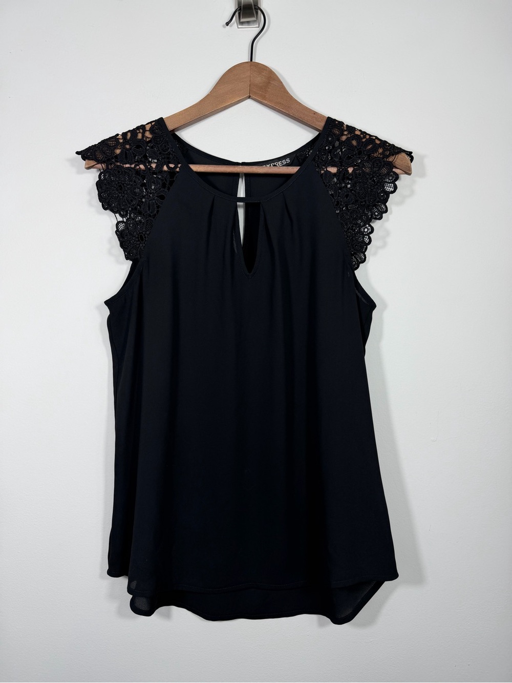Express Black Lace Cap Sleeve Keyhole Blouse Dressy Top Small